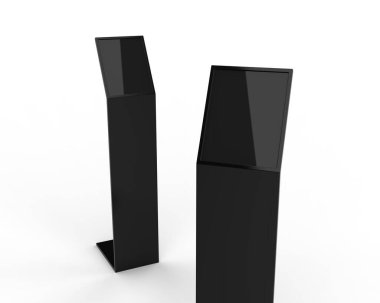 Akrilik bilgilere göre markalaşma için elektronik zemin standı, 3 boyutlu illüstrasyon