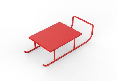 Kar kızakları ve kızakçılar izole edilmiş beyaz arkaplan üzerinde şablon oluşturuyorlar, 3d illüstrasyon