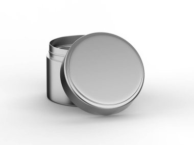 Metalik kozmetik krem kavanozu, izole edilmiş beyaz arkaplan, 3d illüstrasyon şablonu oluşturur