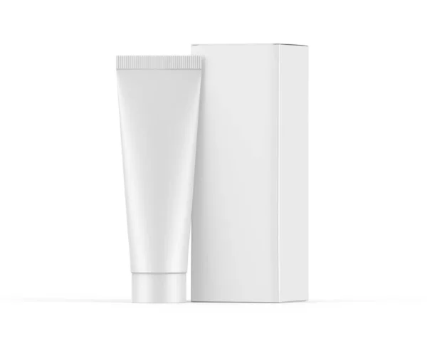 Cosmetische Buis Met Verpakking Doos Modelleren Template Geïsoleerde Witte Achtergrond — Stockfoto