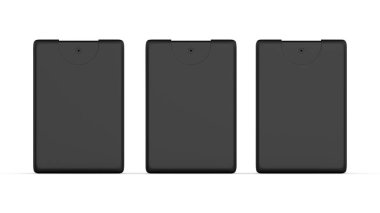 Siyah cep parfümü maketi, parfüm numunesi test kutusu markalaşma için hazırlanmış, 3D illüstrasyon..