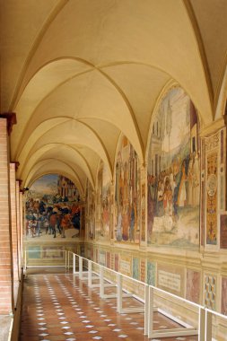 Monte Oliveto Maggiore, İtalya, 5 Mayıs 2009: Benedictine Monte Oliveto manastırda Toskana, İtalya