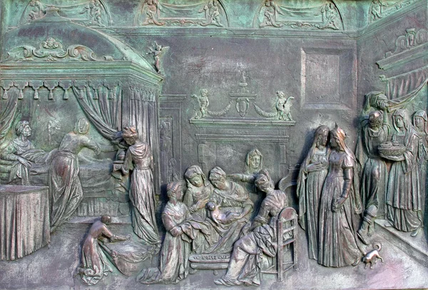 A bronze panel in the West front main door of Pisa Cathedral (Catedral de Pisa), Italy — Stock Photo, Image
