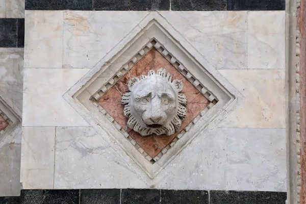 Siena - Cabeza tallada en mármol en la fachada del Baptisterio —  Fotos de Stock