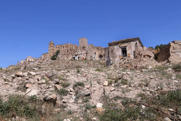 Vue Panoramique Sur Les Ruines Craco Ville Fantôme Abandonnée Après — Photo