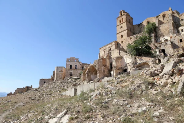 Veduta Panoramica Delle Rovine Craco Città Fantasma Abbandonata Dopo Una — Foto Stock