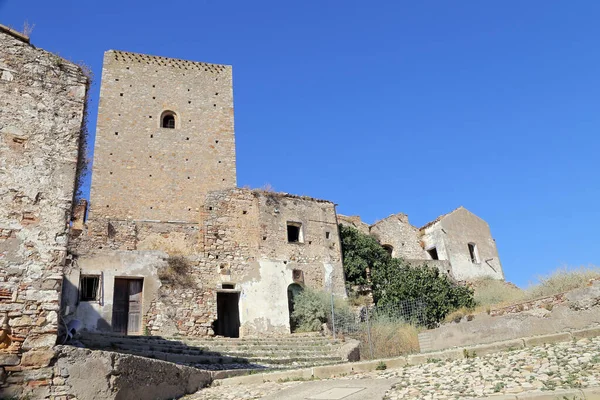 Veduta Panoramica Delle Rovine Craco Città Fantasma Abbandonata Dopo Una — Foto Stock