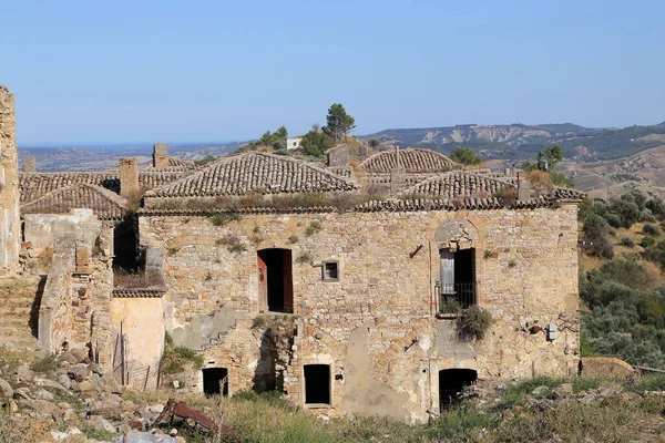 Scenic View Craco Ruïnes Spookstad Verlaten Een Aardverschuiving Basilicata Regio — Stockfoto