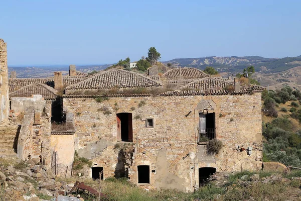 Veduta Panoramica Delle Rovine Craco Città Fantasma Abbandonata Dopo Una — Foto Stock