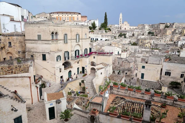 Matera Talya Ağustos 2020 Matera Şehrinde Tarihi Bir Bölge Olan — Stok fotoğraf