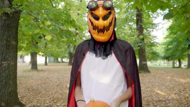 Retrato Adolescente Disfrazado Halloween Parque Otoño — Vídeos de Stock
