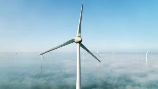 Des Éoliennes Mer Recouvertes Nuages Espel Flevoland Pays Bas — Video