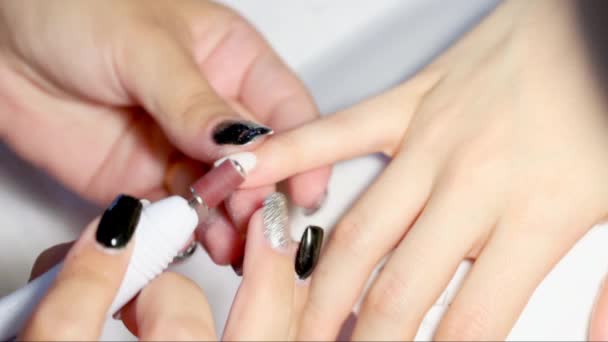 Hands Woman Receiving Manicure — Stock Video