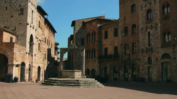 Fonte Edifícios Antigos Praça Cidade San Gimignano Toscana Itália — Vídeo de Stock