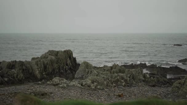 Rocky Coast Sea Belfast Nordirland — Stockvideo