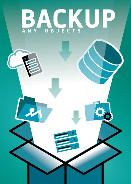 Backup e recuperação de dados. Infográfico de backup em nuvem de computador. Modelos. Móvel, Tecnologia e Conceito Infográfico. Ícones planos e de linha modernos. SaaS, modelo de design de aplicativo web. Interface móvel . — Vetor de Stock