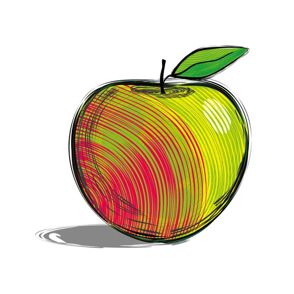 Red apple with yellow side. Hand drawn sketch style illustration. colorful — Stock Vector