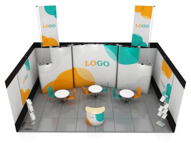 Boş yaratıcı sergi stand tasarımı. Booth şablonu. 3D render