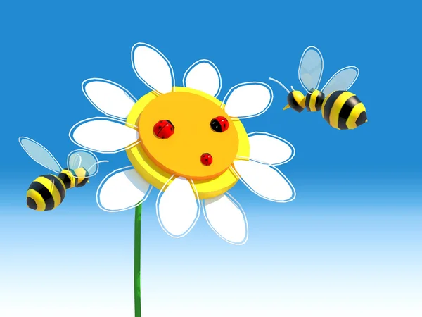 Дві медові бджоли літають навколо щасливої квітки — стокове фото