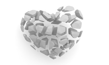 Kırık kalp üzerinde beyaz izole. 3D render illüstrasyon