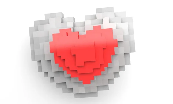 Pixel dos corazón 3d render ilustración —  Fotos de Stock