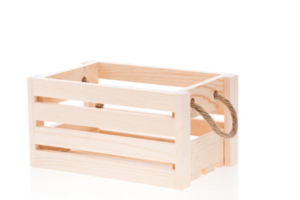 用绳子台孤立的白色背景上的木盒子 — 图库照片