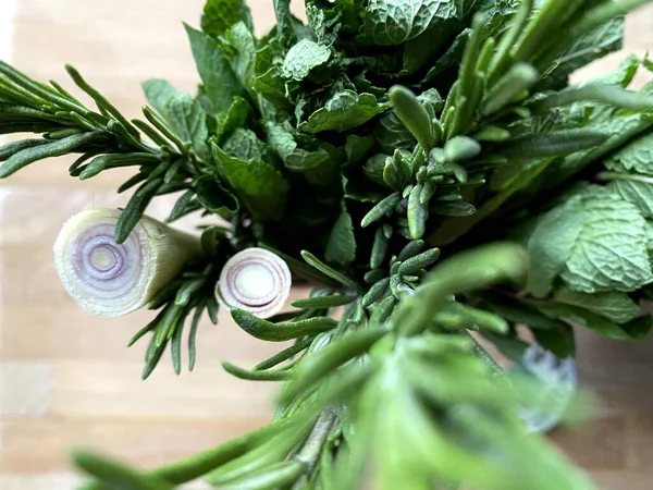Lemongrass Segar Rosemary Dan Mint Atur Untuk Teh Herbal — Stok Foto