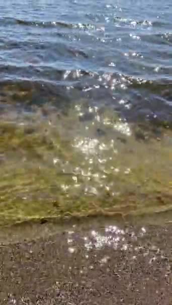 阳光照在海湾上 照在水面上波涛汹涌的水面上 衬托在海底 — 图库视频影像