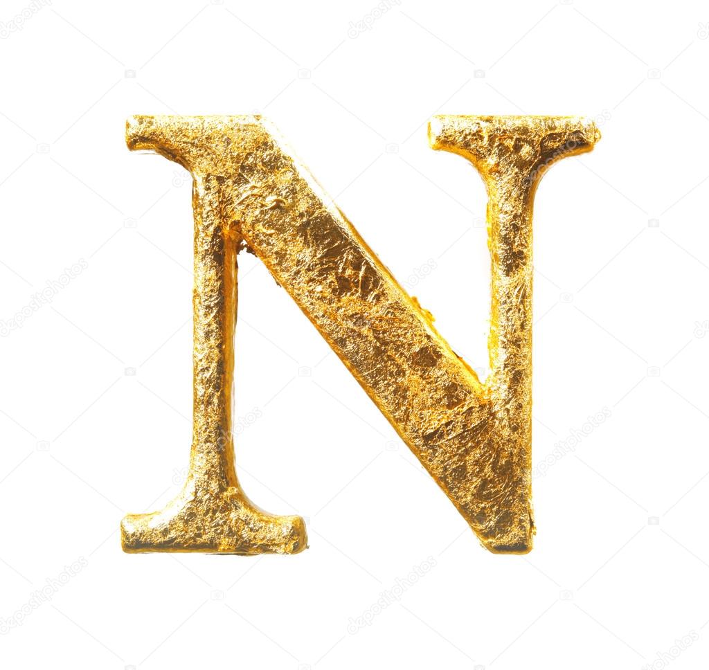 Alphabet and numbers in gold leaf