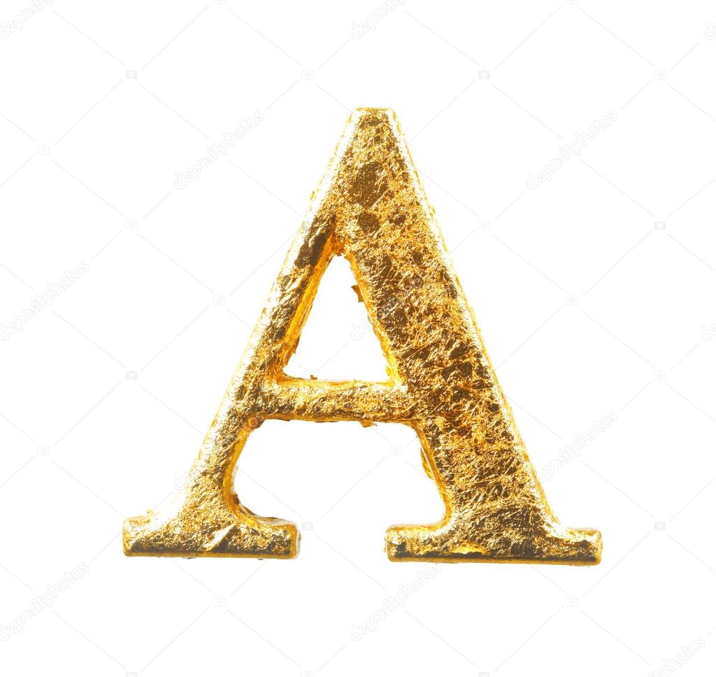 Alphabet and numbers in gold leaf