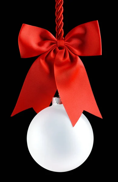 Clear Christmas Ornament Hanging Shiny Red Ribbon Bow Empty Space — Stock Photo, Image