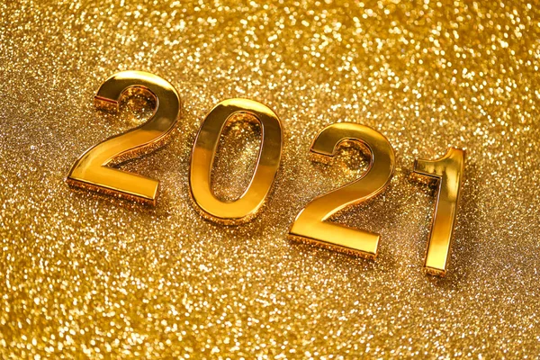 Glanzend Gouden 2021 Nummers Voor Nieuwjaarsfeest Met Sprankelende Glitter — Stockfoto