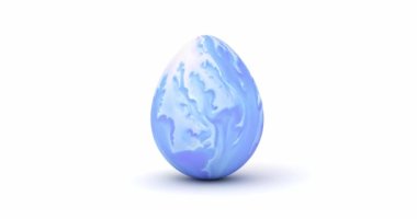 Single Easter egg rolling on screen decorated with paint and swirling ink. Easter egg decoration. 3d render.