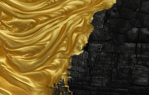 Vivid Contrast Black Gold Abstract Background Metallic Gold Paint Swirling — Stock Photo, Image