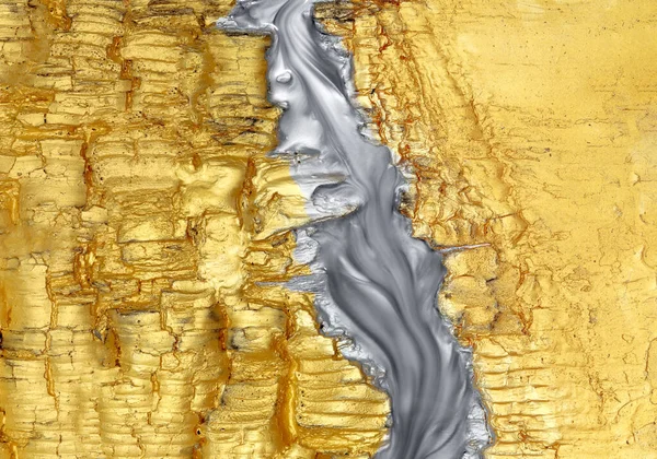Textured Shiny Gold Silver Paint Swirling — Stock Photo, Image