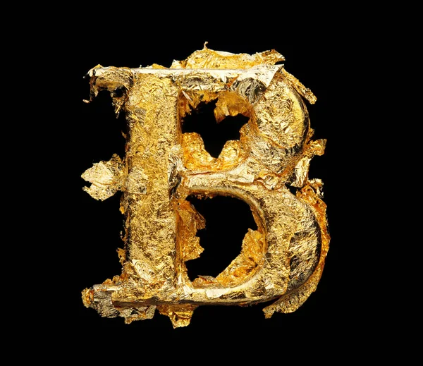 Alphabet Numbers Rough Gold Leaf Isolated Black — Stock Photo, Image