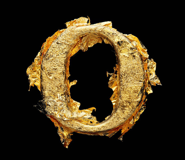 Алфавит и числа в черном золотом листе изолированы на черном