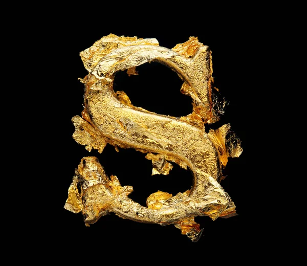 Alphabet Numbers Rough Gold Leaf Isolated Black — Stock Photo, Image