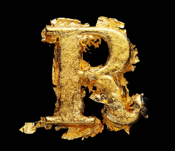 Alphabet Numbers Rough Gold Leaf Isolated Black — Stock Photo, Image