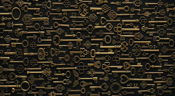 Background Vintage Victorian Style Gold Skeleton Keys Concepts Keys Success — Stock Photo, Image