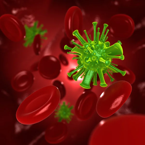 Virus in red blood cells — Stockfoto