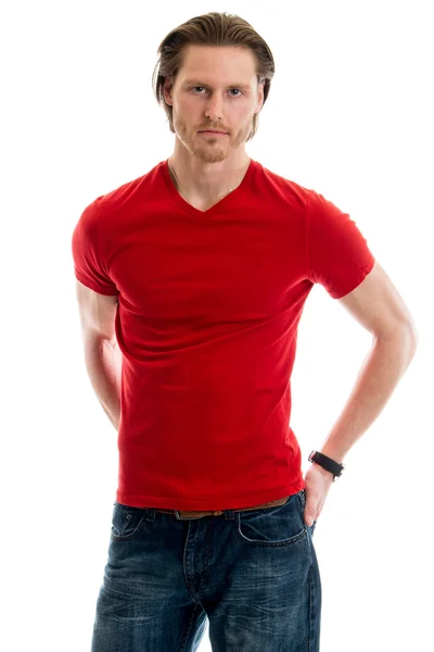 Casual Man in een rood Shirt — Stockfoto
