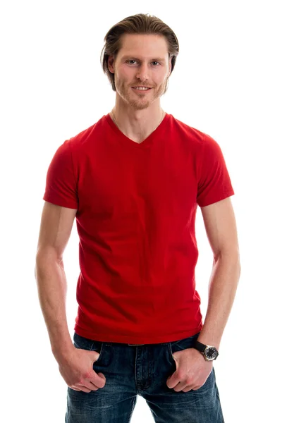 Casual Man in een rood Shirt — Stockfoto