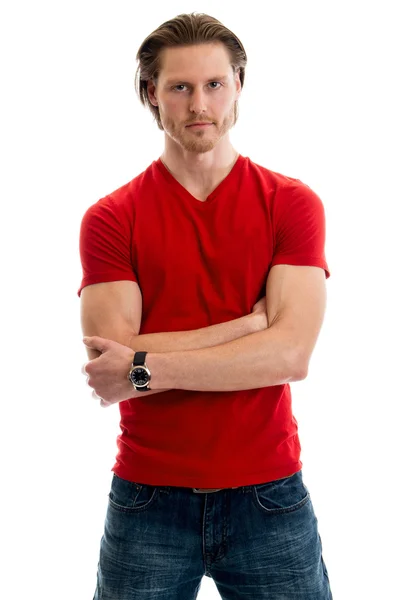 Příležitostné muž v červené košili — Stock fotografie