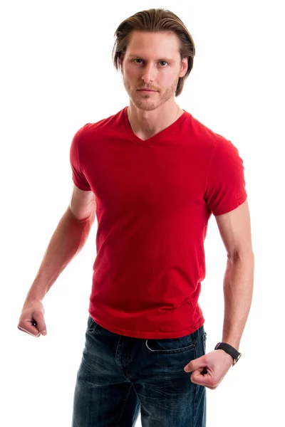 Casual Man in een rood Shirt — Stockfoto