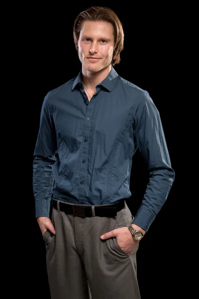 Man in Blue Shirt and Grey Slacks — Stock Photo, Image