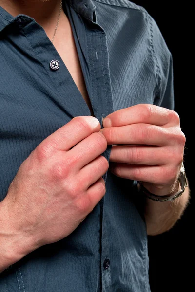 Buttoning His Shirt — Stock Photo, Image