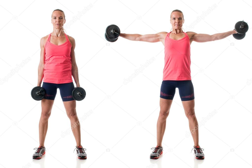 Махи гантелей стоя в стороны (подъем гантелей через стороны). Разведение гантелей всторогу. Гантель отведение задняя дельта. Отведение гантелей в стороны. Махи гантелями в стороны.