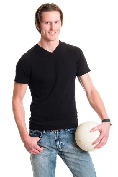 Casual Man med volleyboll — Stockfoto
