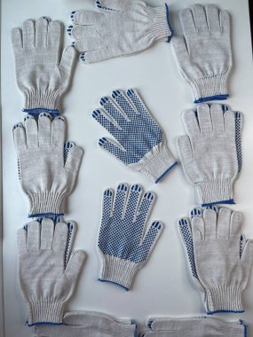 New White Work Household Gloves With Blue Dots
